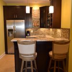 Basement Transformation Bar, Granite Counters, Tile Backsplash