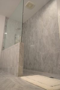 walk in shower with new tile
